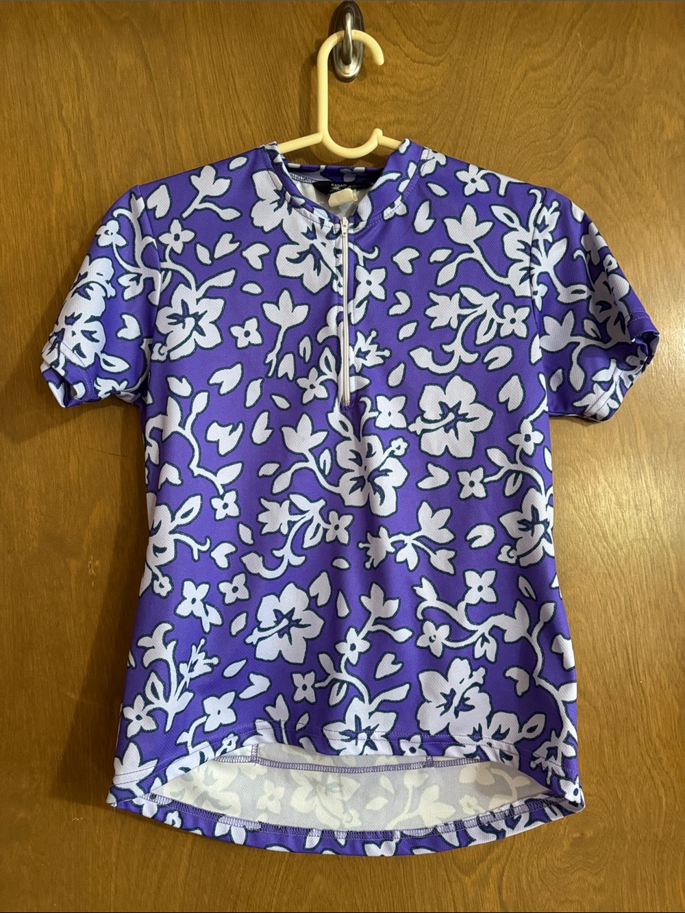 Canari Purple and White Floral Short-Sleeve Jersey with Front Zip